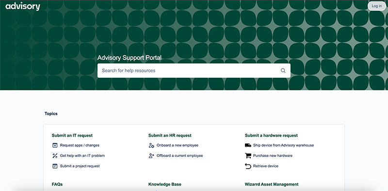 Screenshot of the Support Portal